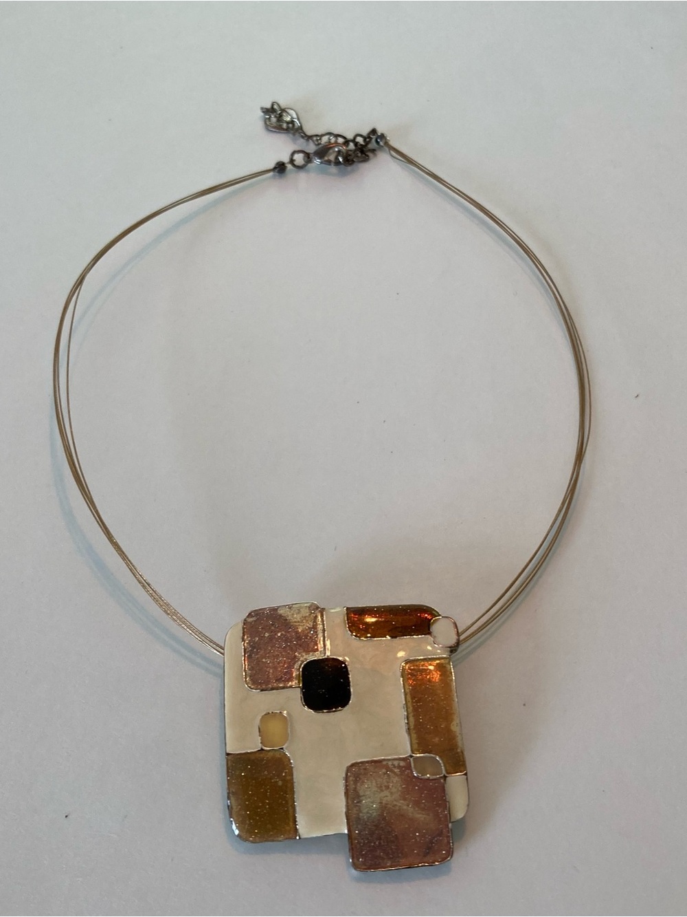 Contemporary Multi-Tone Square Pendant Necklace in Gold Tones
